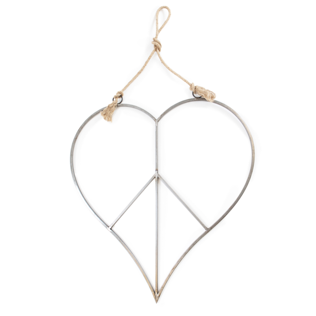 Hanging Metal & Jute Heart Peace Sign - 36x36