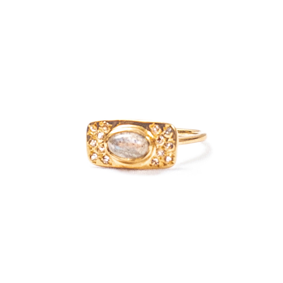 ***Gold Plated Labradorite and Small White Topaz Plate Ring