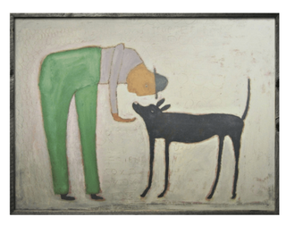 Man with Dog (Grey Wood) - Art Print