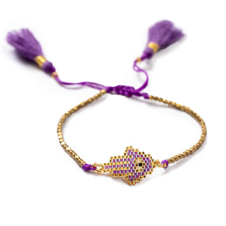 Hamsa Hand Lavender Beaded Bracelet