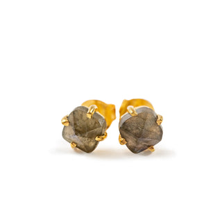 Gold Pyramid Gemstone Earrings - Labradorite