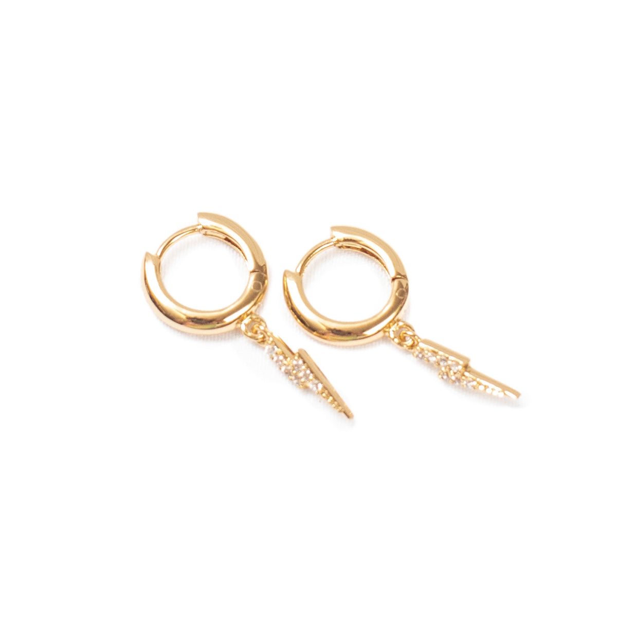 ***Gold Plated Lightning Charm Huggie Earrings